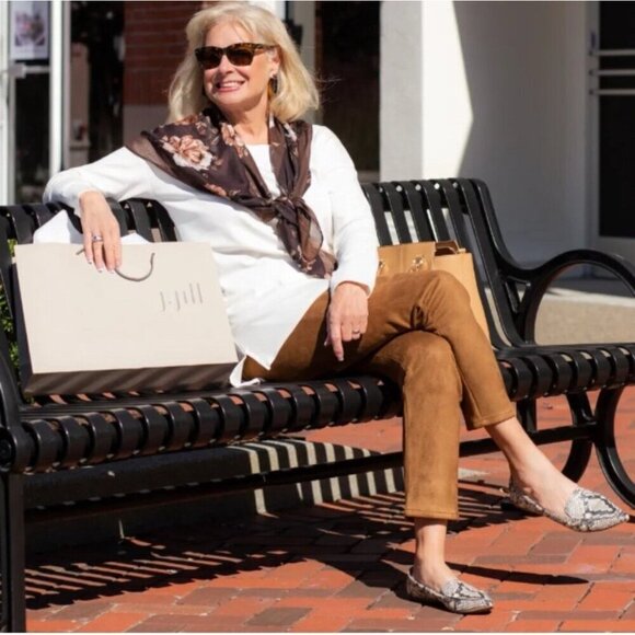 J Jill Womens Taylor Luxe Pant Plus Sz 18 Chestnut Brown Faux Suede Straight Leg - Picture 2 of 8